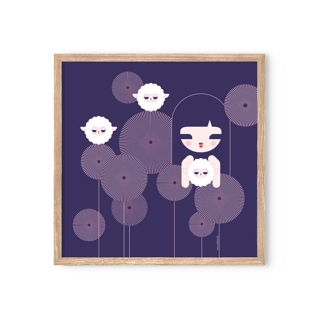Girl and Three Sheep