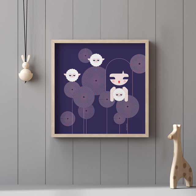 Girl and Three Sheep
