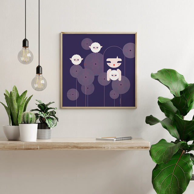 Girl and Three Sheep