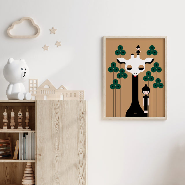 Girl and Giraffe in Wilderness