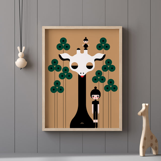 Girl and Giraffe in Wilderness
