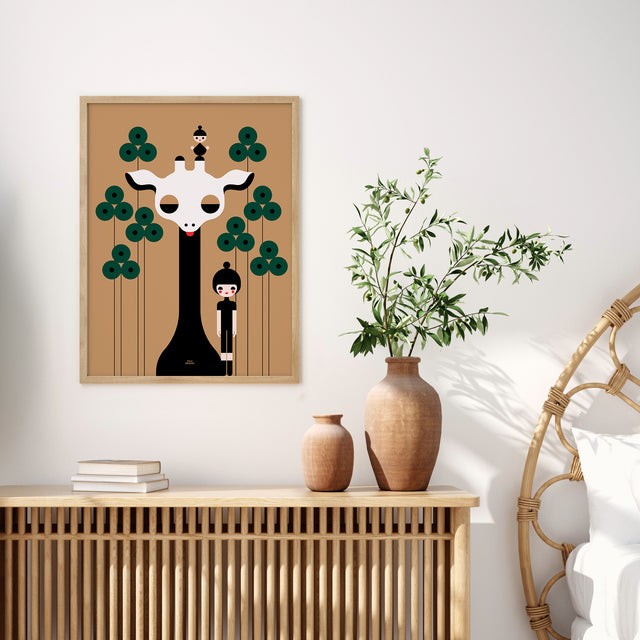 Girl and Giraffe in Wilderness