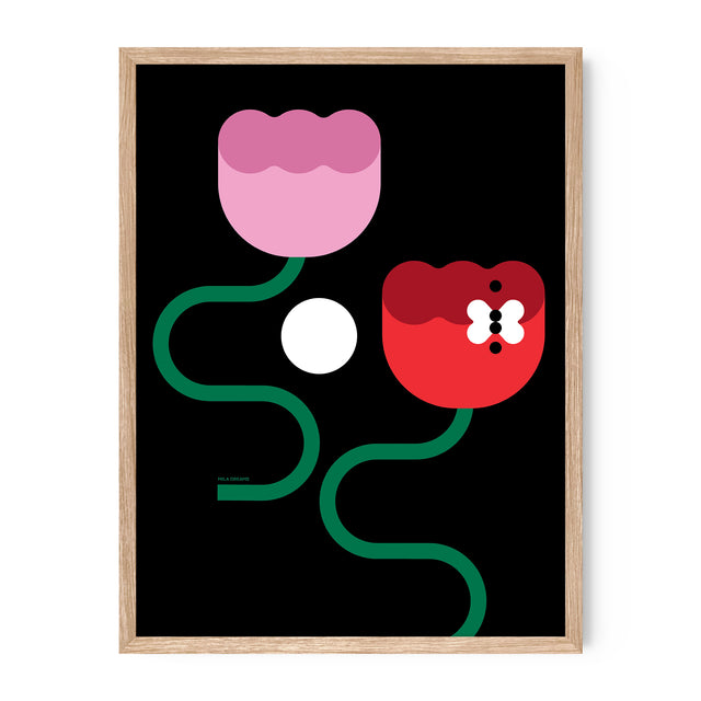 Two Flowers and the Moon