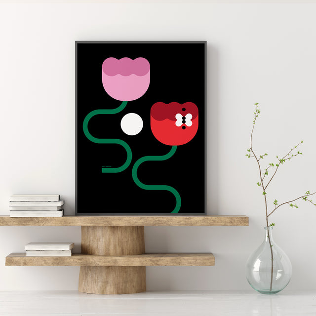 Two Flowers and the Moon