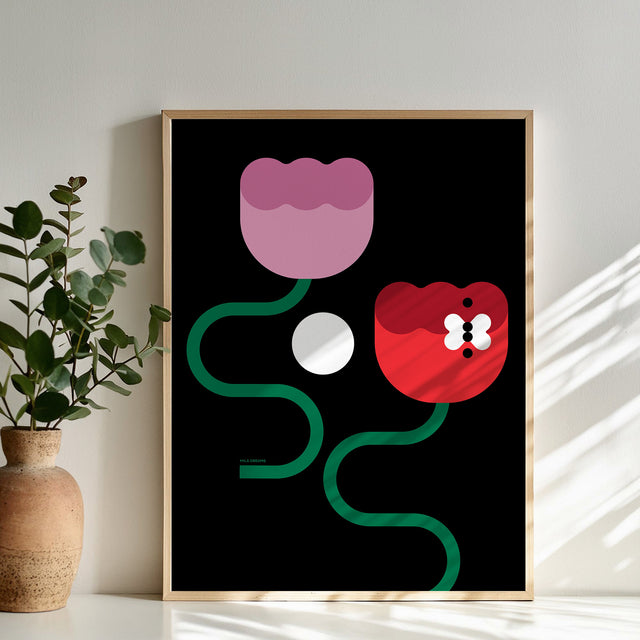 Two Flowers and the Moon
