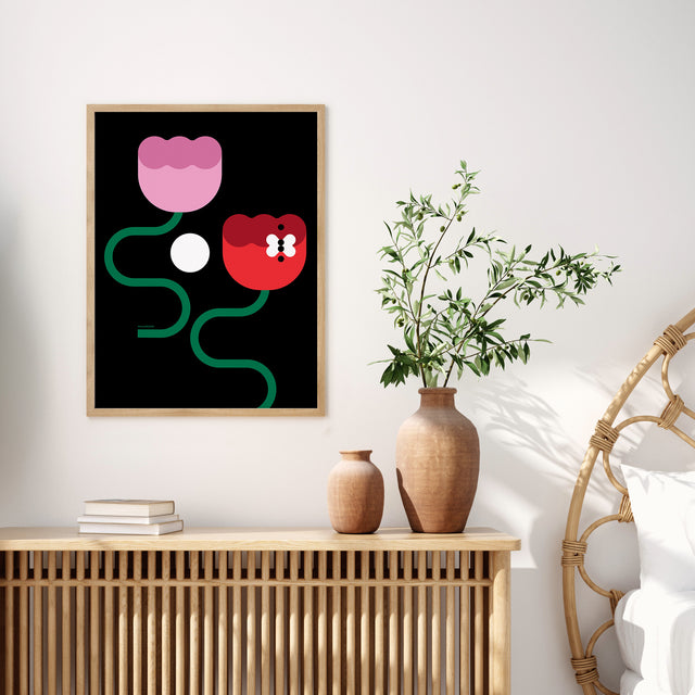 Two Flowers and the Moon