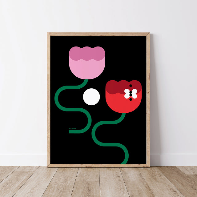 Two Flowers and the Moon