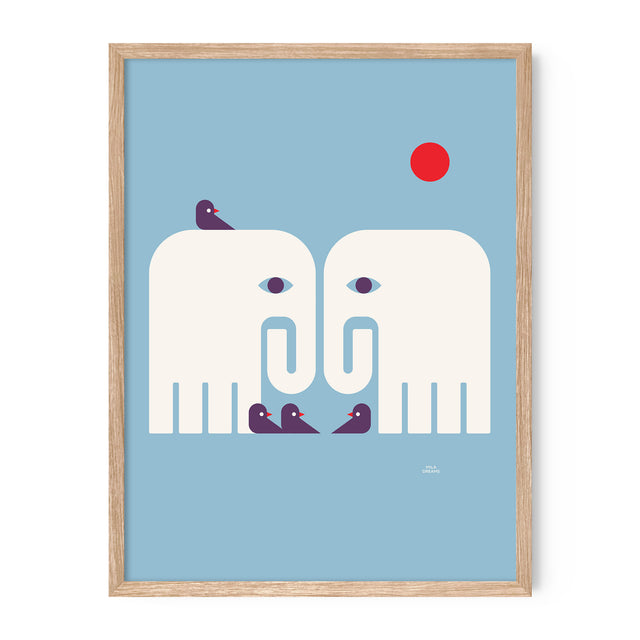 Elephants and Birds - Blue