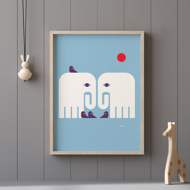 Elephants and Birds - Blue