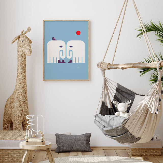 Elephants and Birds - Blue
