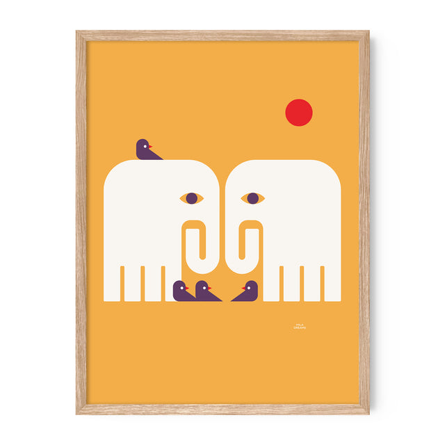 Elephants and Birds - Orange