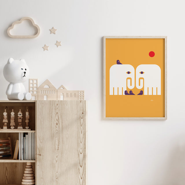 Elephants and Birds - Orange