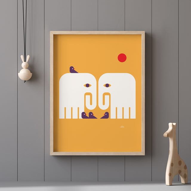 Elephants and Birds - Orange