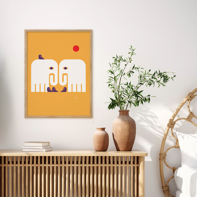 Elephants and Birds - Orange