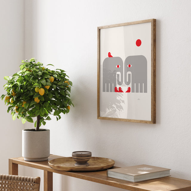 Gray Elephants and Birds