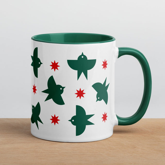 Green Birds Flying Holiday Mug