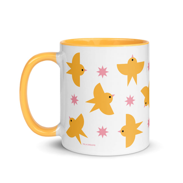 Modern Yellow Birds Pattern Mug