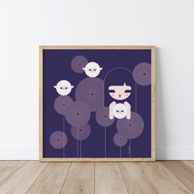 Girl and Three Sheep