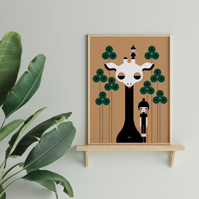 Girl and Giraffe in Wilderness