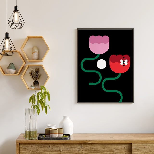 Two Flowers and the Moon