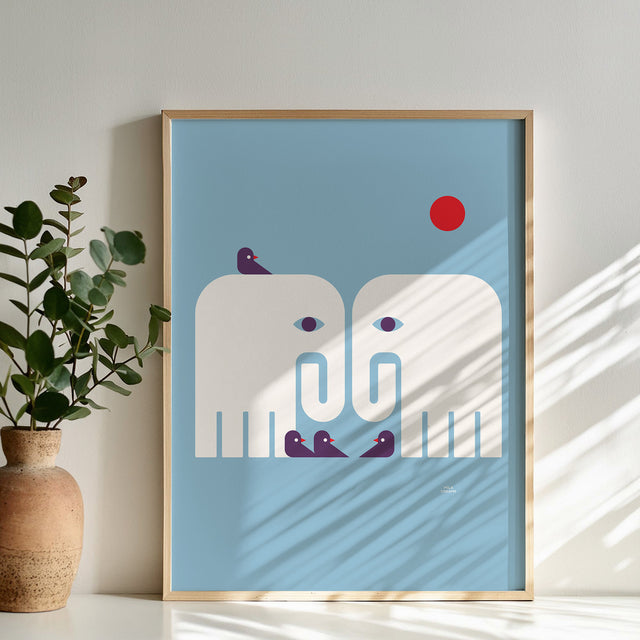Elephants and Birds - Blue