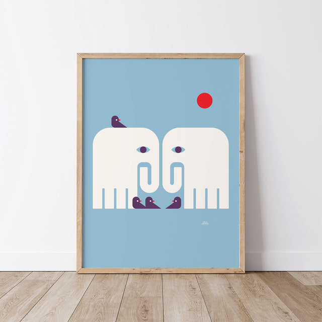 Elephants and Birds - Blue