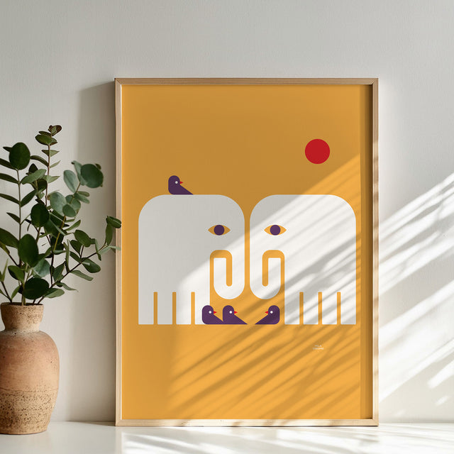 Elephants and Birds - Orange