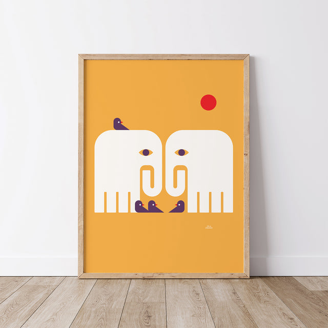 Elephants and Birds - Orange