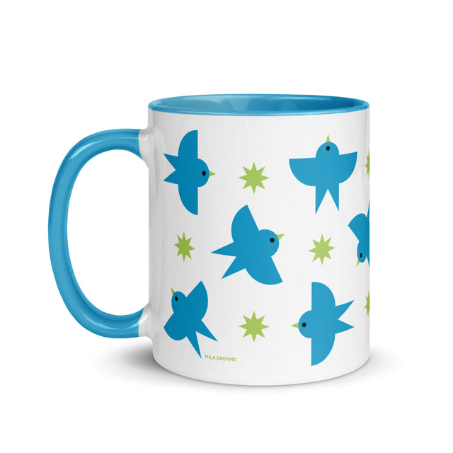 Blue Birds Flying Pattern Ceramic Mug