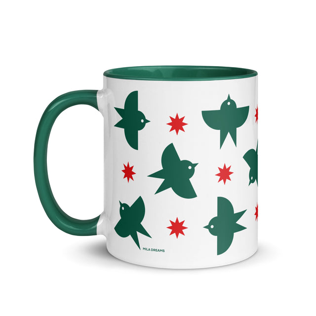 Green Birds Flying Holiday Mug