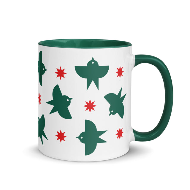 Green Birds Flying Holiday Mug