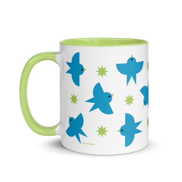 Blue Birds Flying Pattern Ceramic Mug