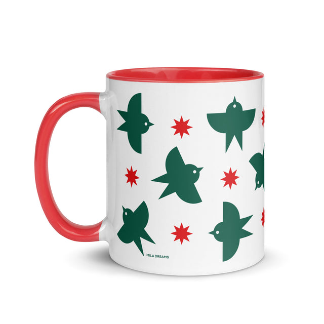 Green Birds Flying Holiday Mug
