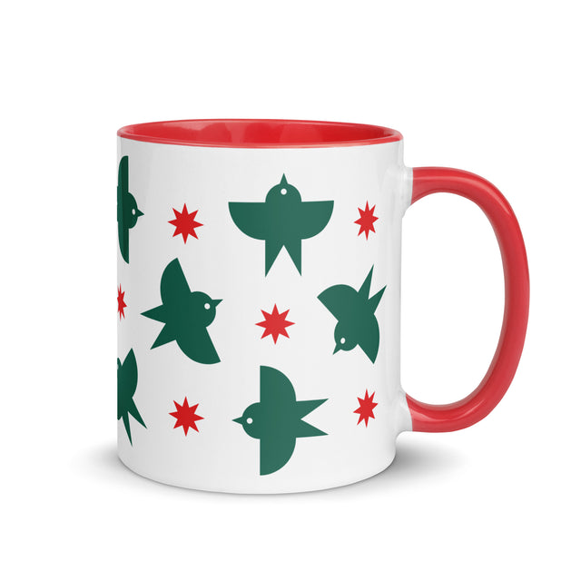 Green Birds Flying Holiday Mug