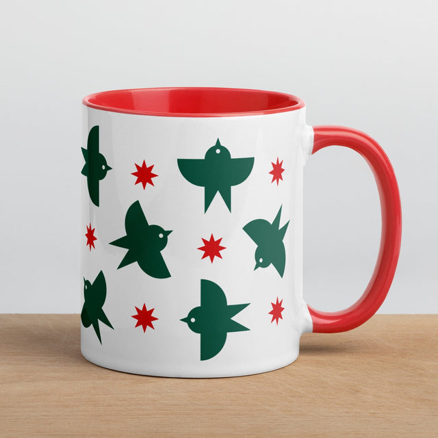Green Birds Flying Holiday Mug